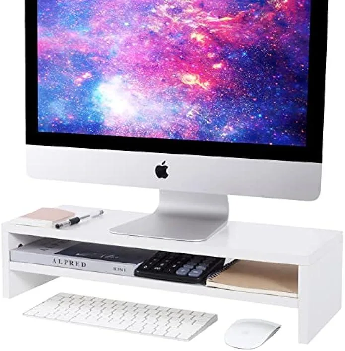 TAURKENAM TAURKENAM Monitor Stand White 21.7 inch 2 Tier Wood office equipment — product photo