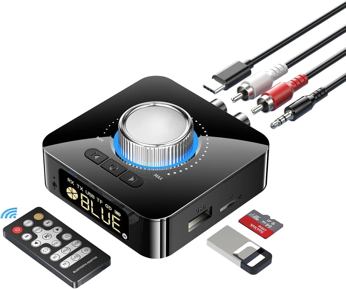 IHDAPP IHDAPP Bluetooth 5.4 Transceiver with 3.5mm AUX, RCA, USB, TF Card, 400mAh Battery, Digital Display, Remote — product photo