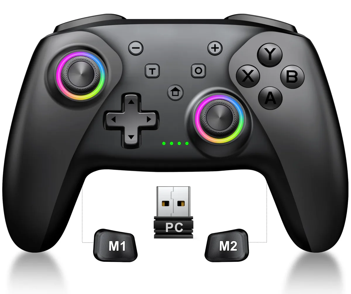 Black wireless gamepad with Hall Effect joysticks and four back buttons