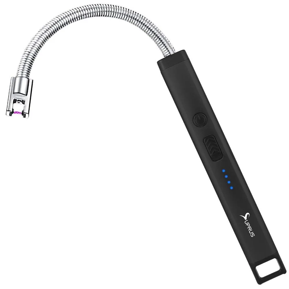 Black stainless-steel arc lighter with 360° flexible neck and hanging hook