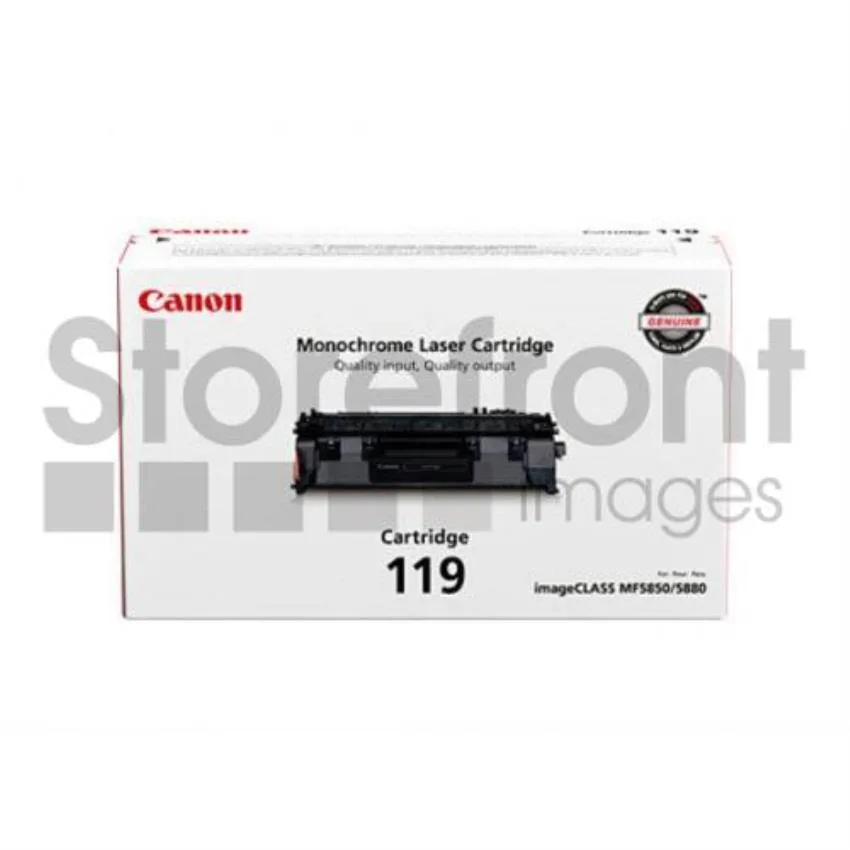 Rectangular black toner cartridge with green chip and white label text