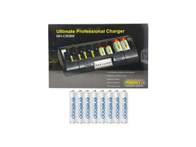 Panasonic Panasonic MH-C808M 8-bay LCD charger with 8 AAA 800 mAh NiMH batteries — product photo