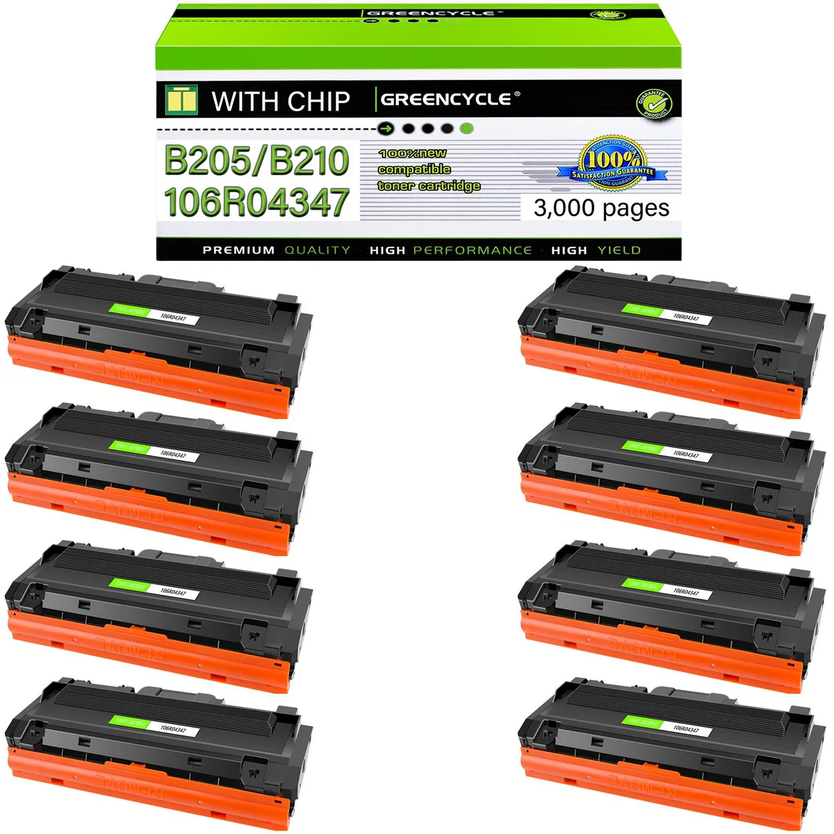 GREENCYCLE GREENCYCLE XE-B205 Black Toner Cartridge 8 Pack 3000 Pages — product photo