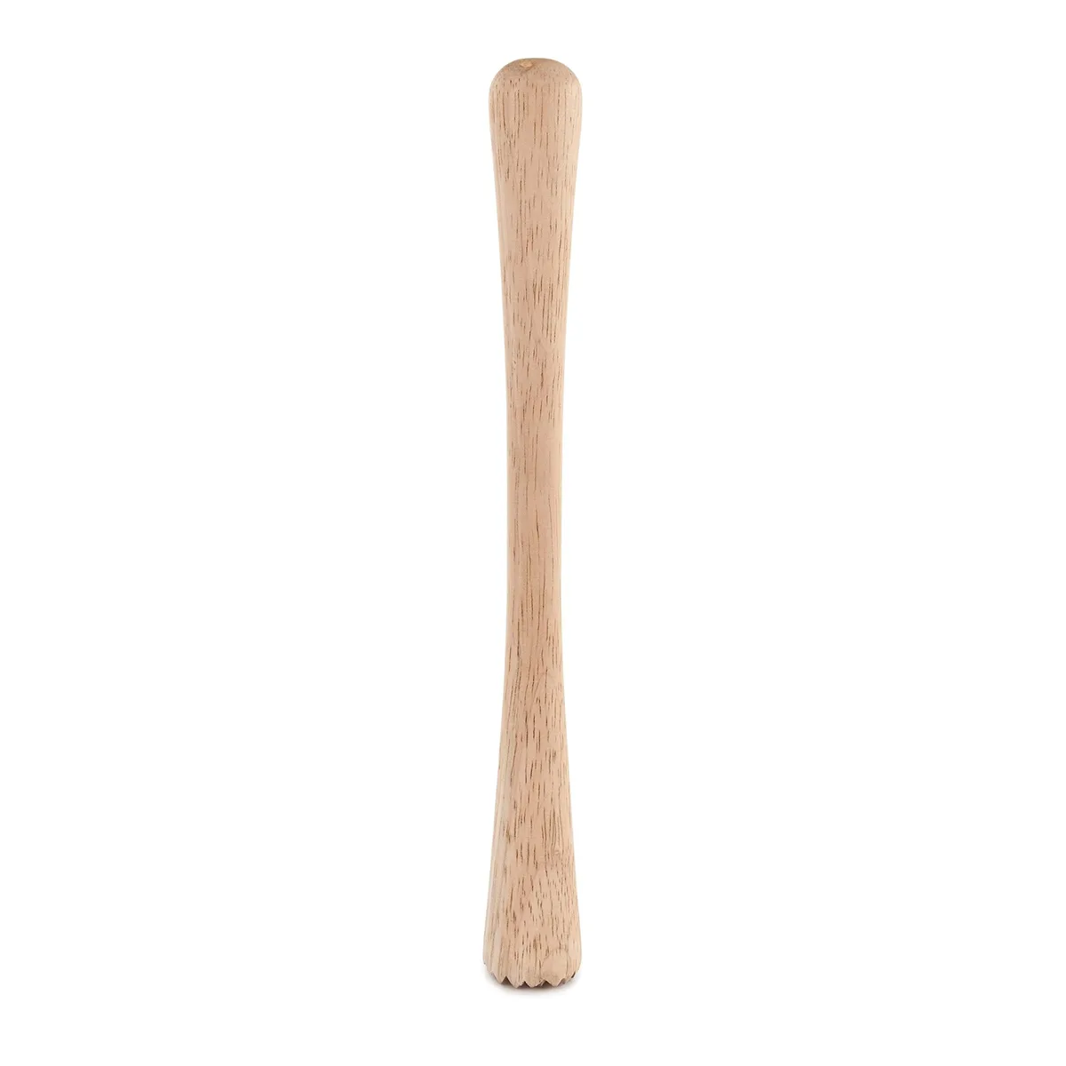 Wooden cocktail muddler with ergonomic handle and serrated base