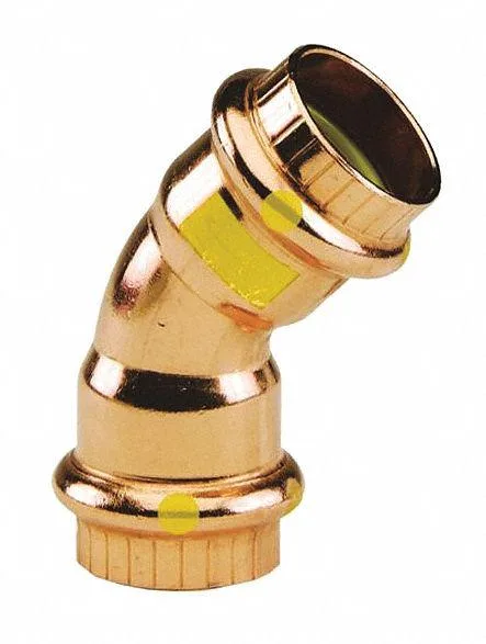 Copper 45-degree press-fit elbow, 1-inch connections, EPDM seal