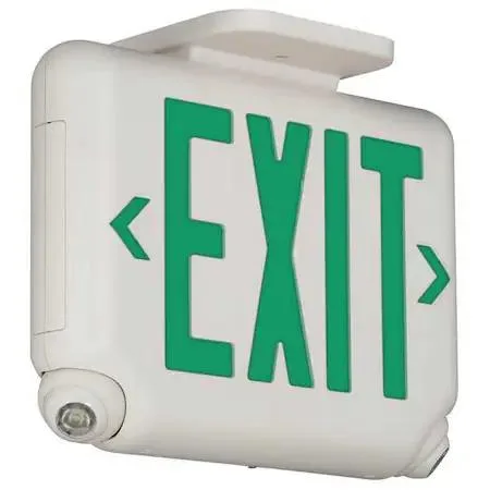 Beige LED exit sign with two adjustable emergency light heads