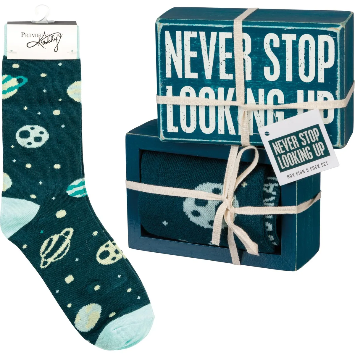 Primitives By Kathy Primitives By Kathy Box Sign &amp; Sock Set Never Stop Looking Up — product photo