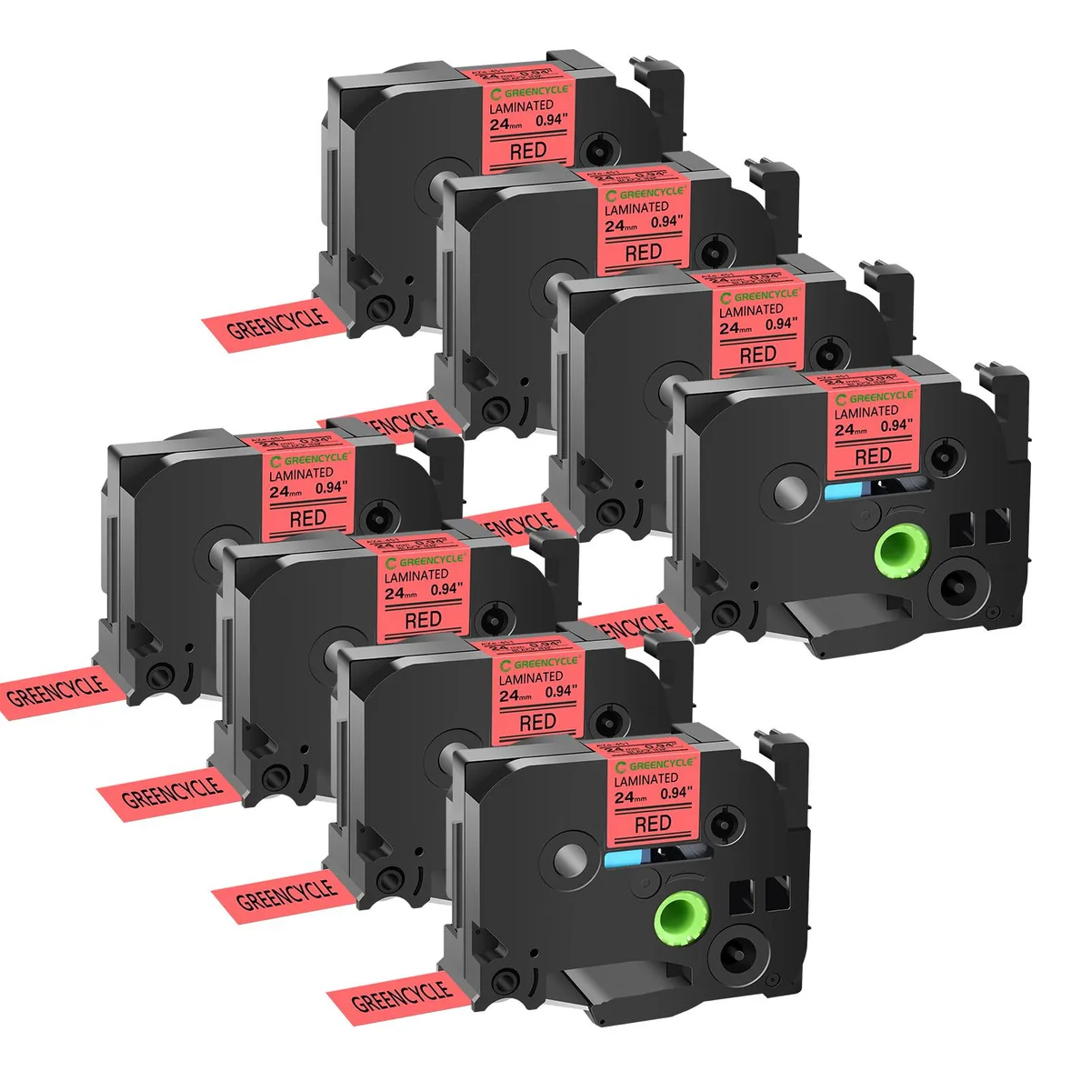 GREENCYCLE GREENCYCLE TZe-451 24mm Black on Red Laminated Label Tape 8 Pack — product photo