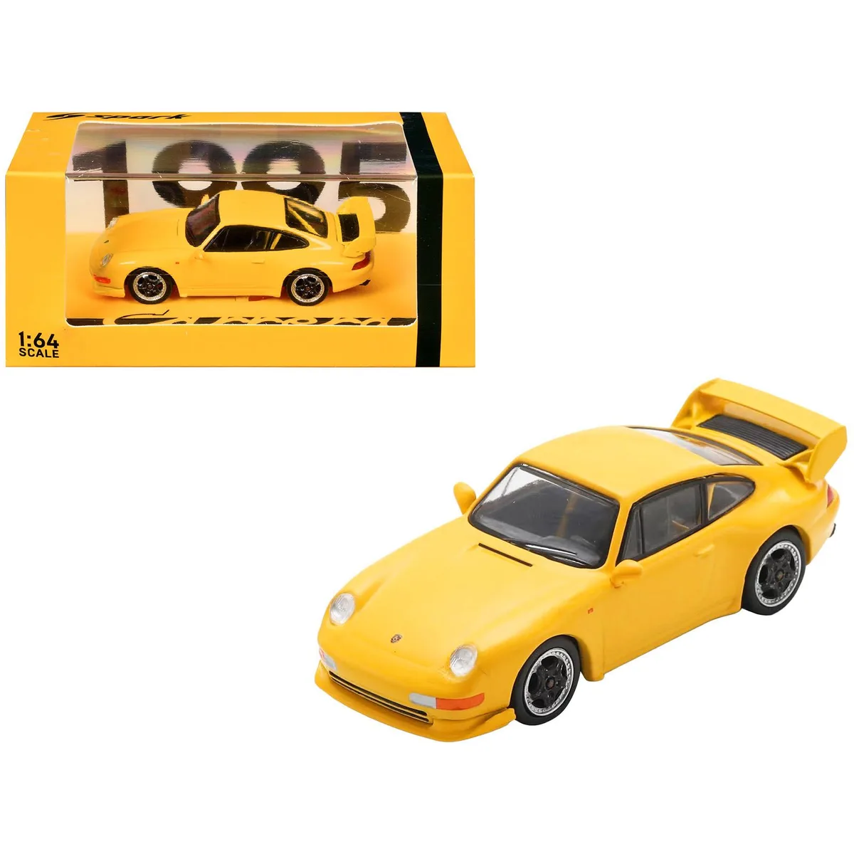 Spark Pub Spark Pub 1995 Porsche 911 Carrera RS 3.8 Yellow 1/64 hobby collectible — product photo