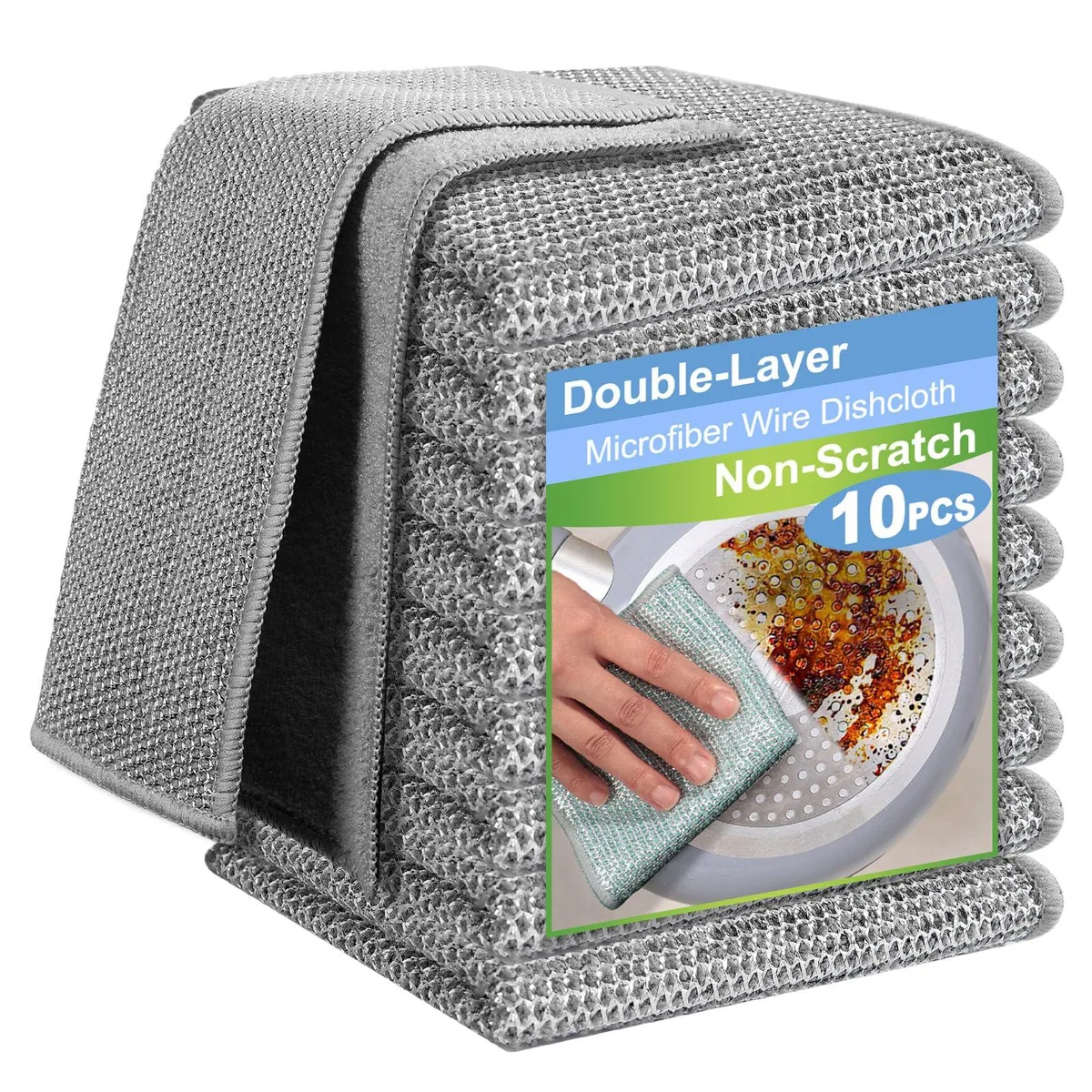 Grey square microfibre cloth with silver wire mesh reverse, 9.05 inches square, pack of ten