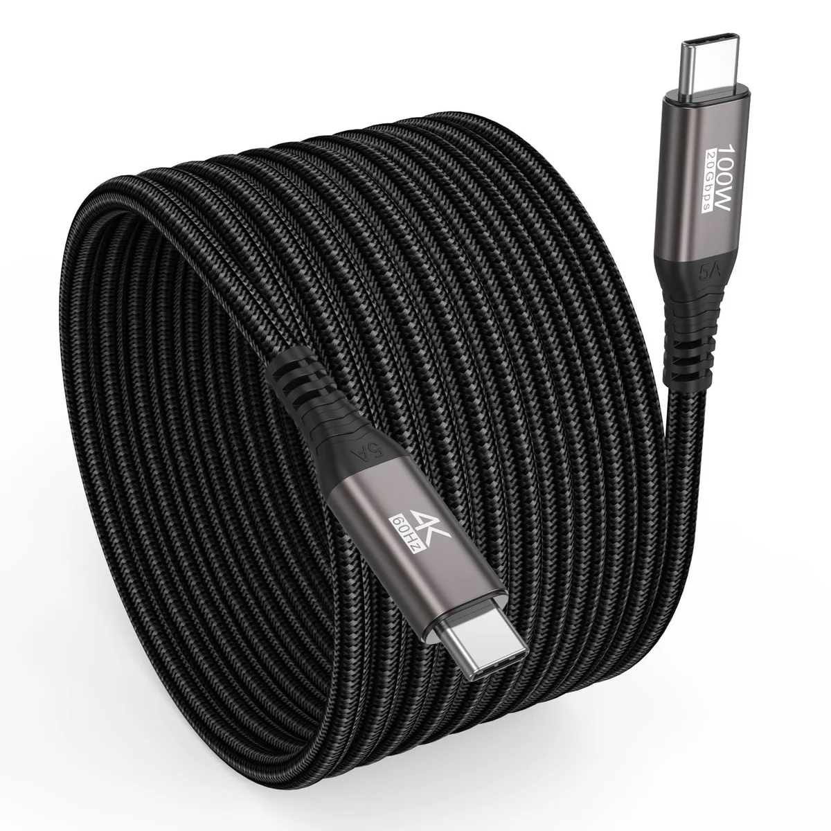 Brown USB-C to USB-C cable fifteen feet long braided finish