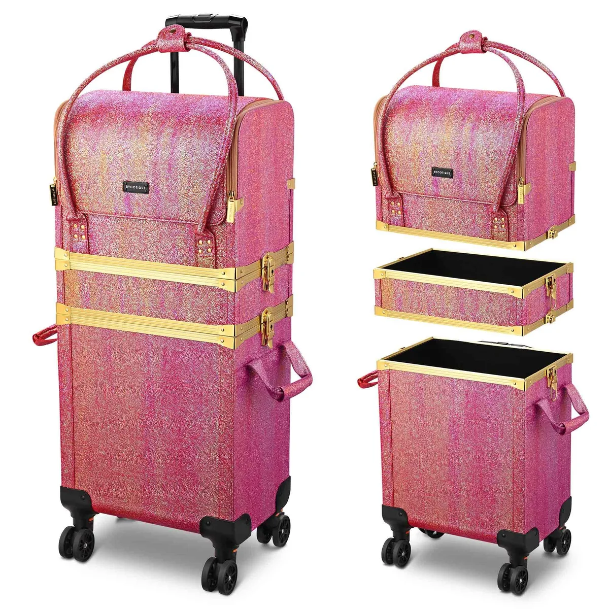 Yescom USA, Inc. Yescom USA, Inc. 12MKC046-3IN1-02 Red Gold Lockable Rolling Cosmetic Trolley Luggage — product photo