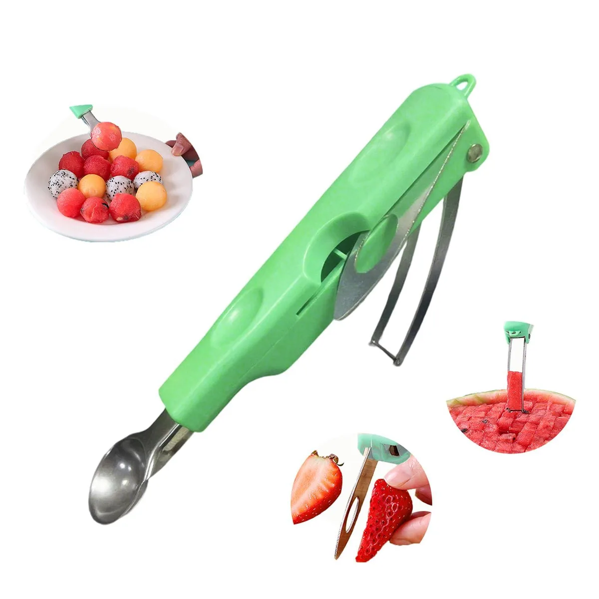 Stainless steel melon baller with hidden blade, 7.1 inches long