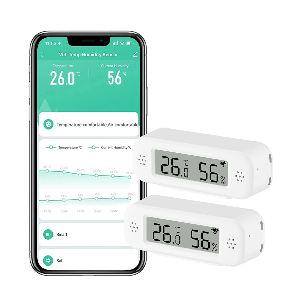 Two white rectangular sensors with LCD screens side by side