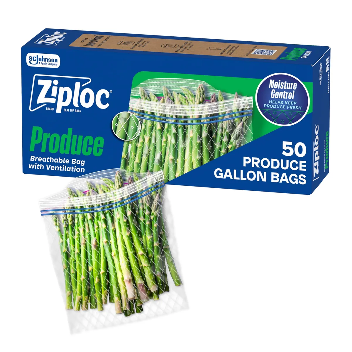 Pack of 50 beige resealable plastic produce bags