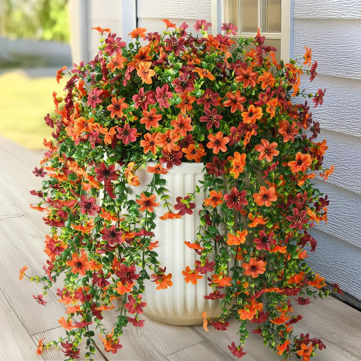 INQCMY Artificial Fall Daisy Floral Arrangement 2 Pcs UV Resistant Brown Planter — product photo