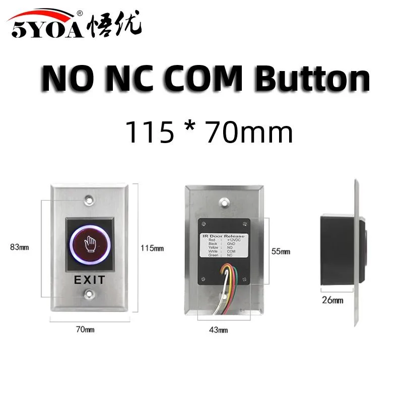 Rectangular white push-button exit switch with LED ring, stainless steel plate, IP55 rated
