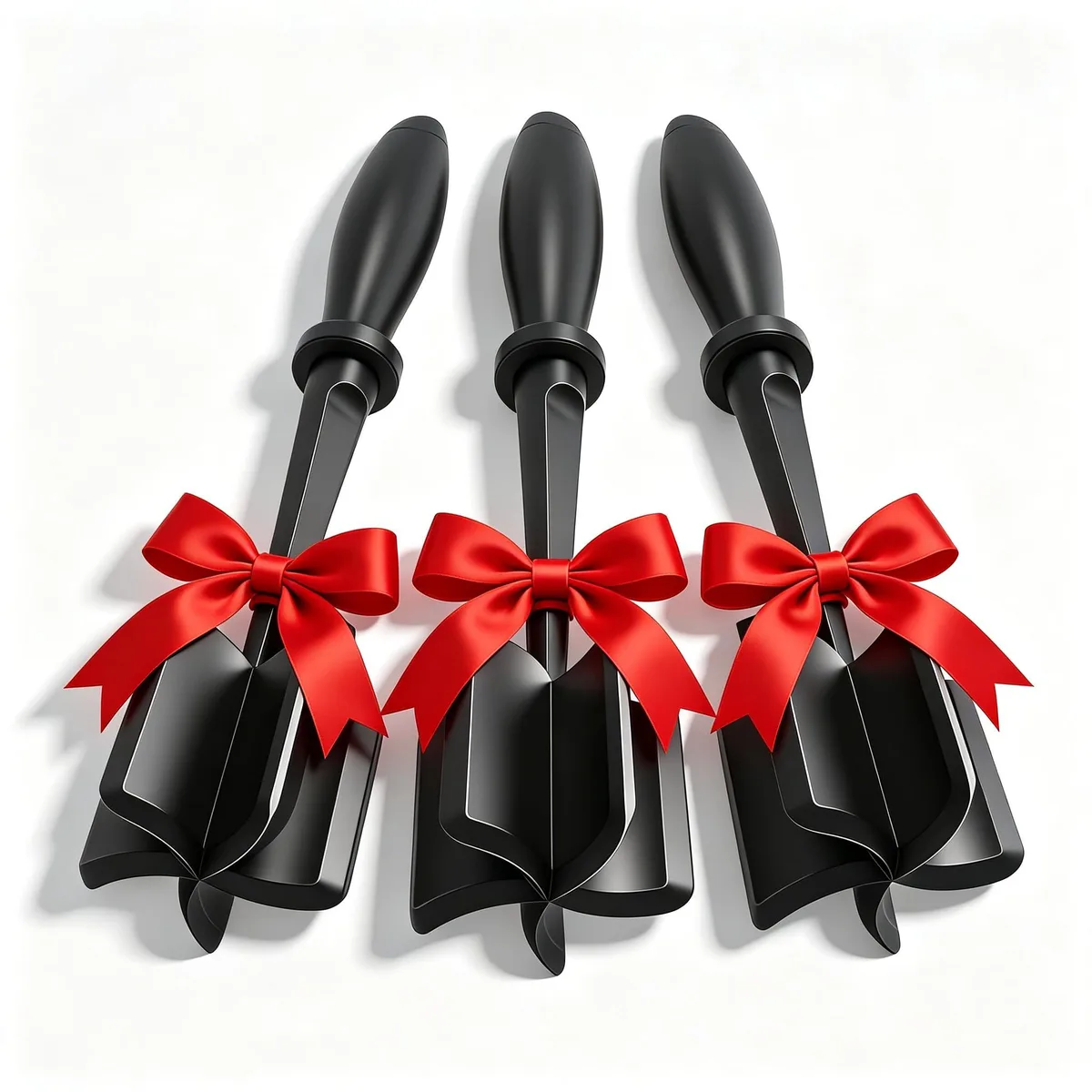 Three black nylon meat choppers with five curved blades each