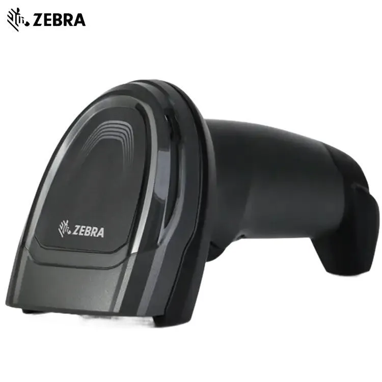 Black handheld barcode scanner with USB cable