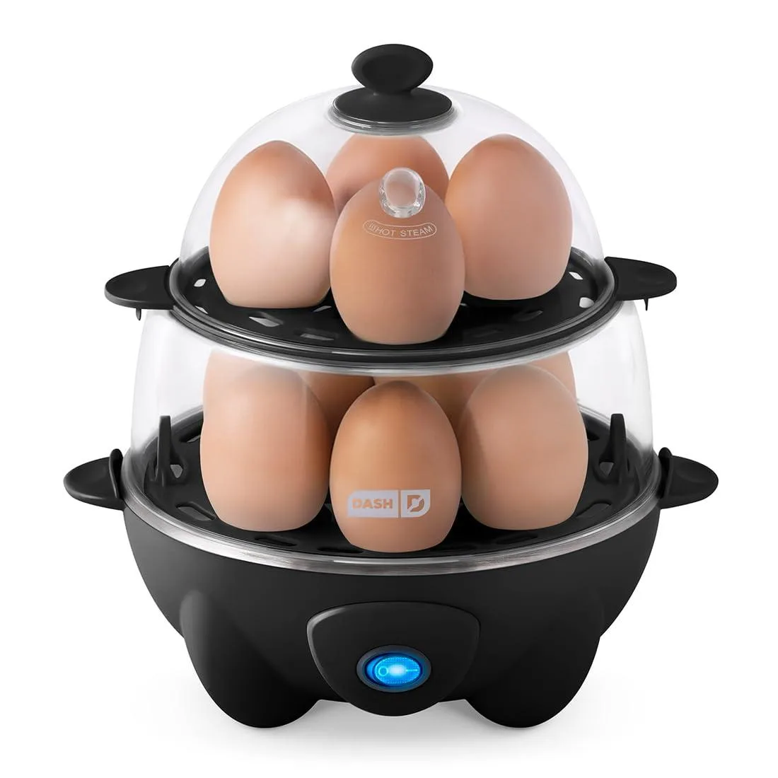 Black Dash Deluxe egg cooker steamer holding 12 eggs