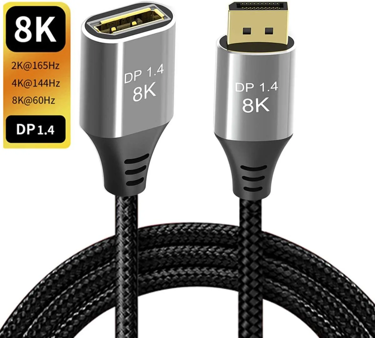 ESTONE ESTONE TJ-A028 DisplayPort 1.4 extension cable 3.3 ft 8K 60Hz 4K 144Hz 32.4 Gbps black — product photo