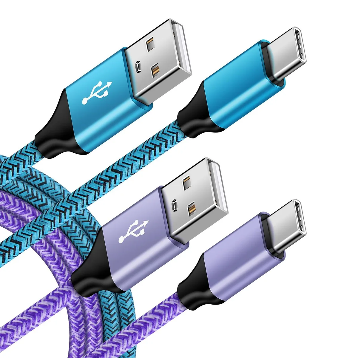  Popsockets USB-A to USB-C Cable 3 ft 2-Pack Nylon Braided Blue Purple — product photo