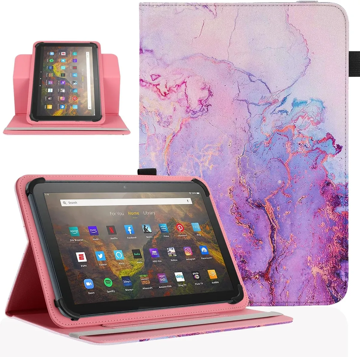 Purple marble tablet folio with 360-degree rotating stand
