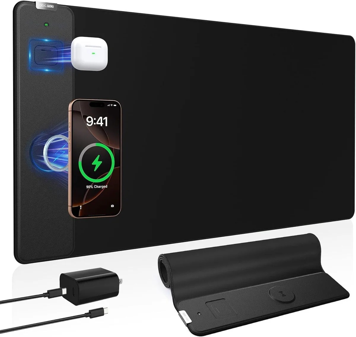  abc.mat HD76 Wireless Charging Mouse Pad 31.5x15.8in Black with 20W Adapter — product photo