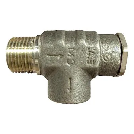 Small brass relief valve with threaded inlet and outlet, compact cylindrical body, matte gold finish