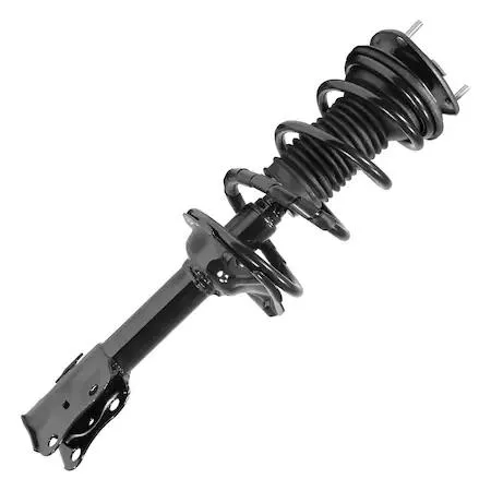 Silver metal front strut assembly with coil spring and top mount