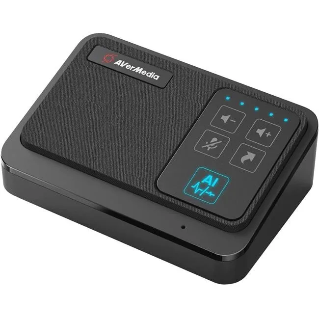 Black portable speakerphone dock, rectangular 3.1 by 4.7 inches, low 1.4 inch profile
