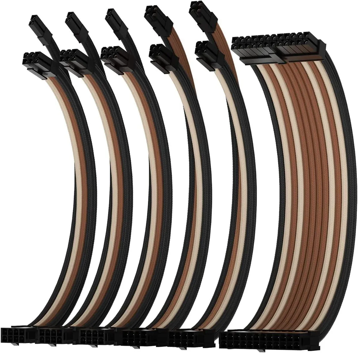 PISKEKAT PISKEKAT 16AWG Pro Sleeved Cable Kit 24Pin 2x8Pin 3x8Pin 30cm Dual EPS Brown-Black — product photo
