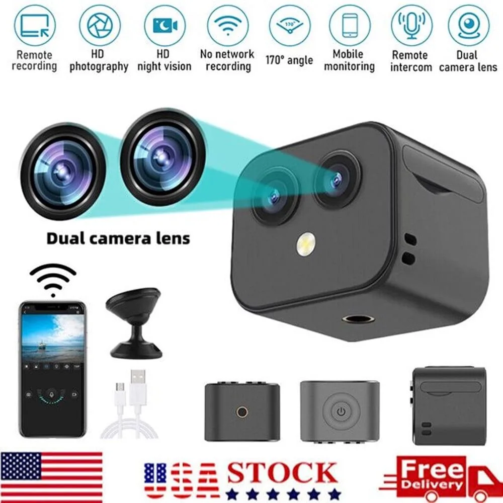 NShi NShi Wireless WiFi Mini Hidden Camera Home Safety 1080P Dual Lens 170° 360° Magnetic 128G — product photo