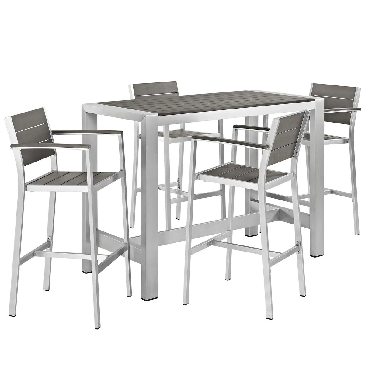 Modway Furniture Modway Furniture Shore 5 Piece Outdoor Patio Aluminum Dining Set Silver Gray — product photo