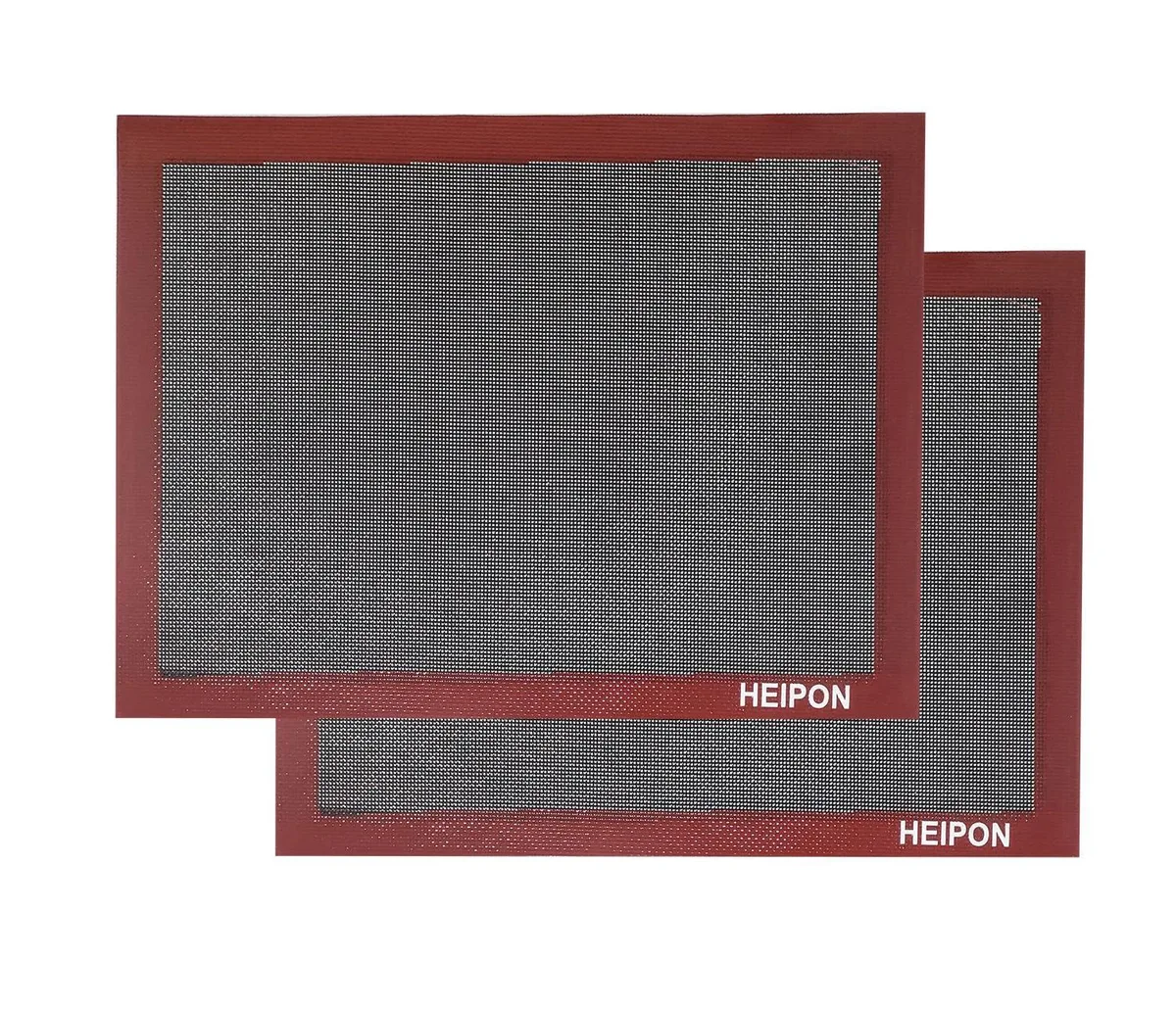 Two rectangular perforated silicone mats, one red and one black, 15.7 by 11.8 inches