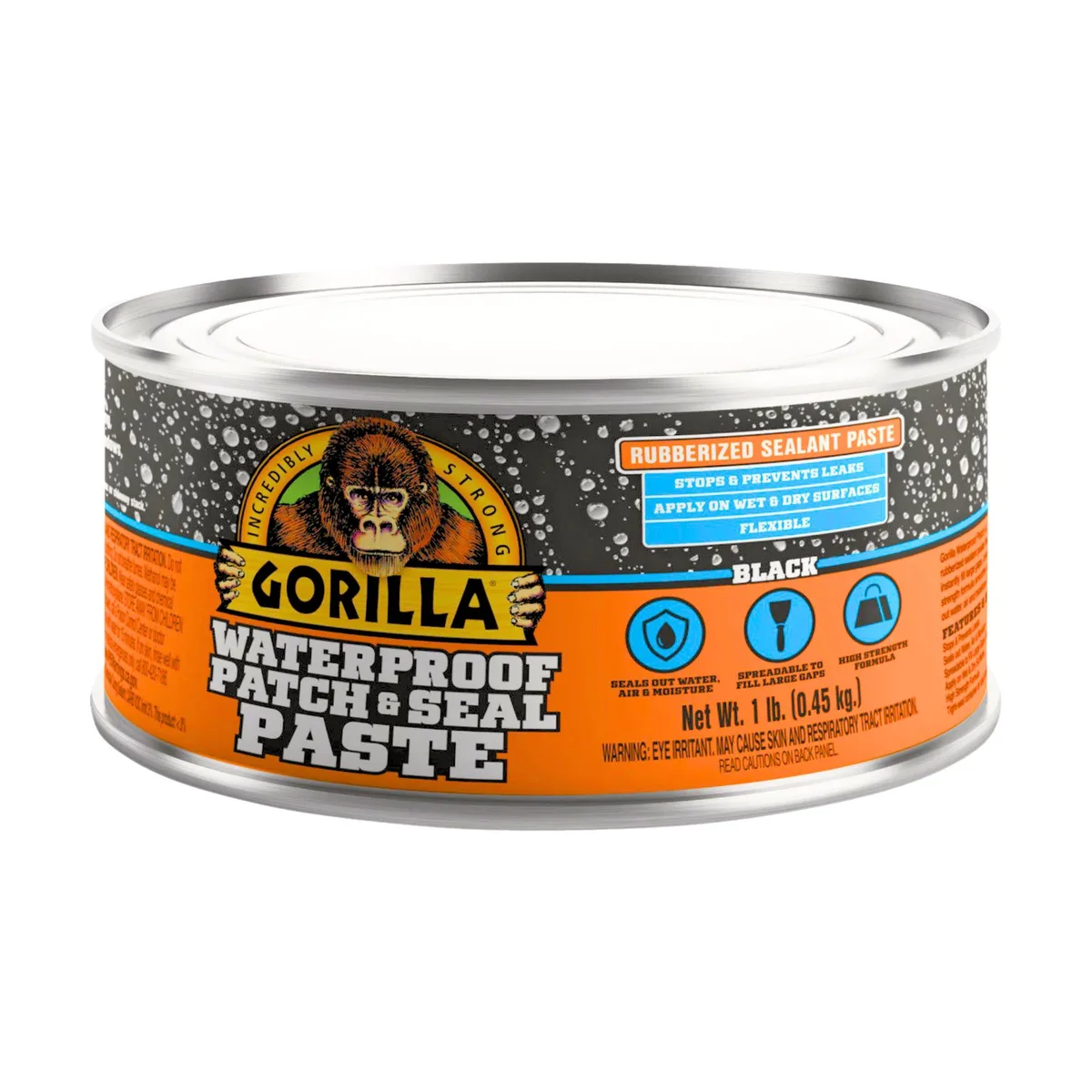 Black rubberized sealant paste in a 1 lb can