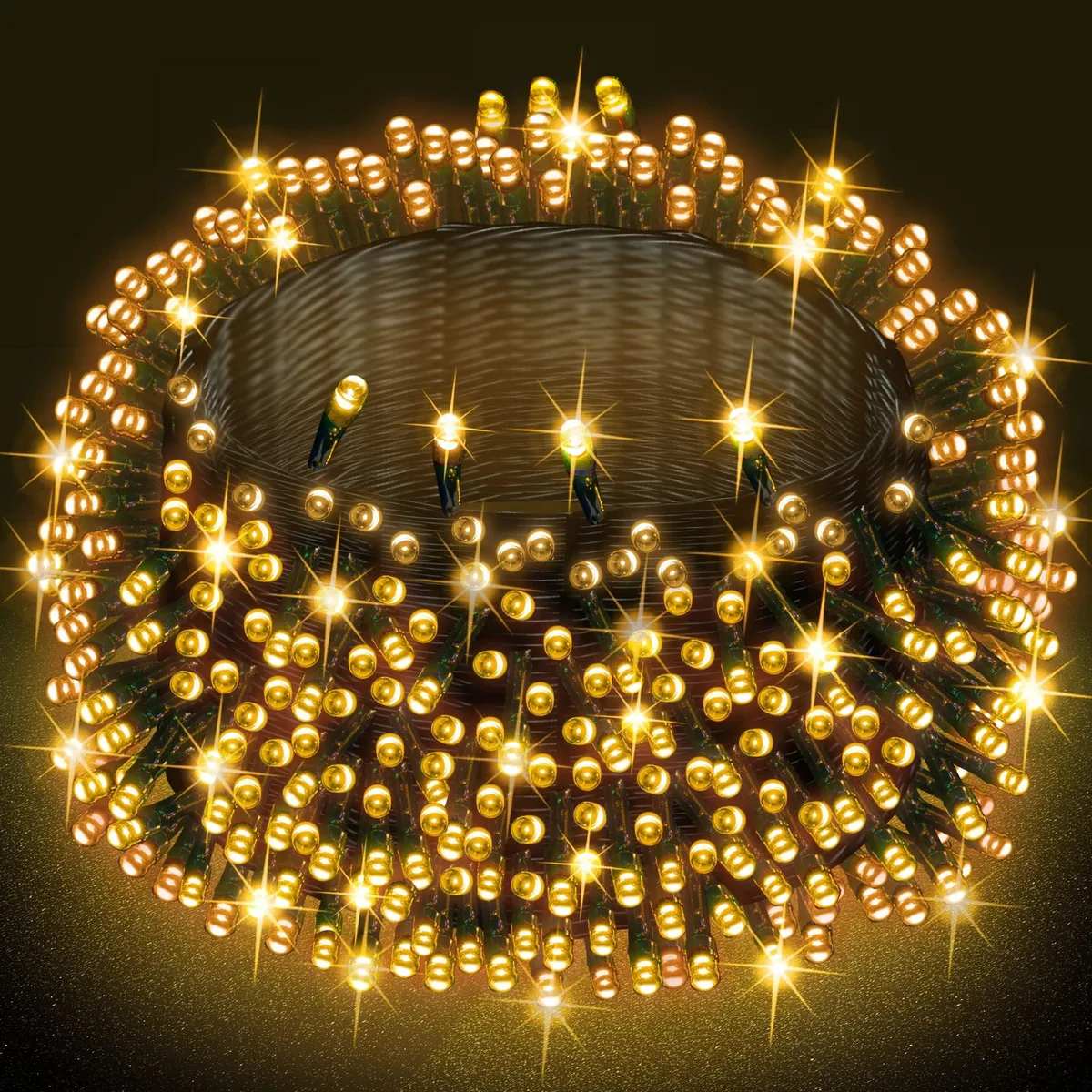 Green wire strung with 2000 warm white LEDs on a 164 foot reel