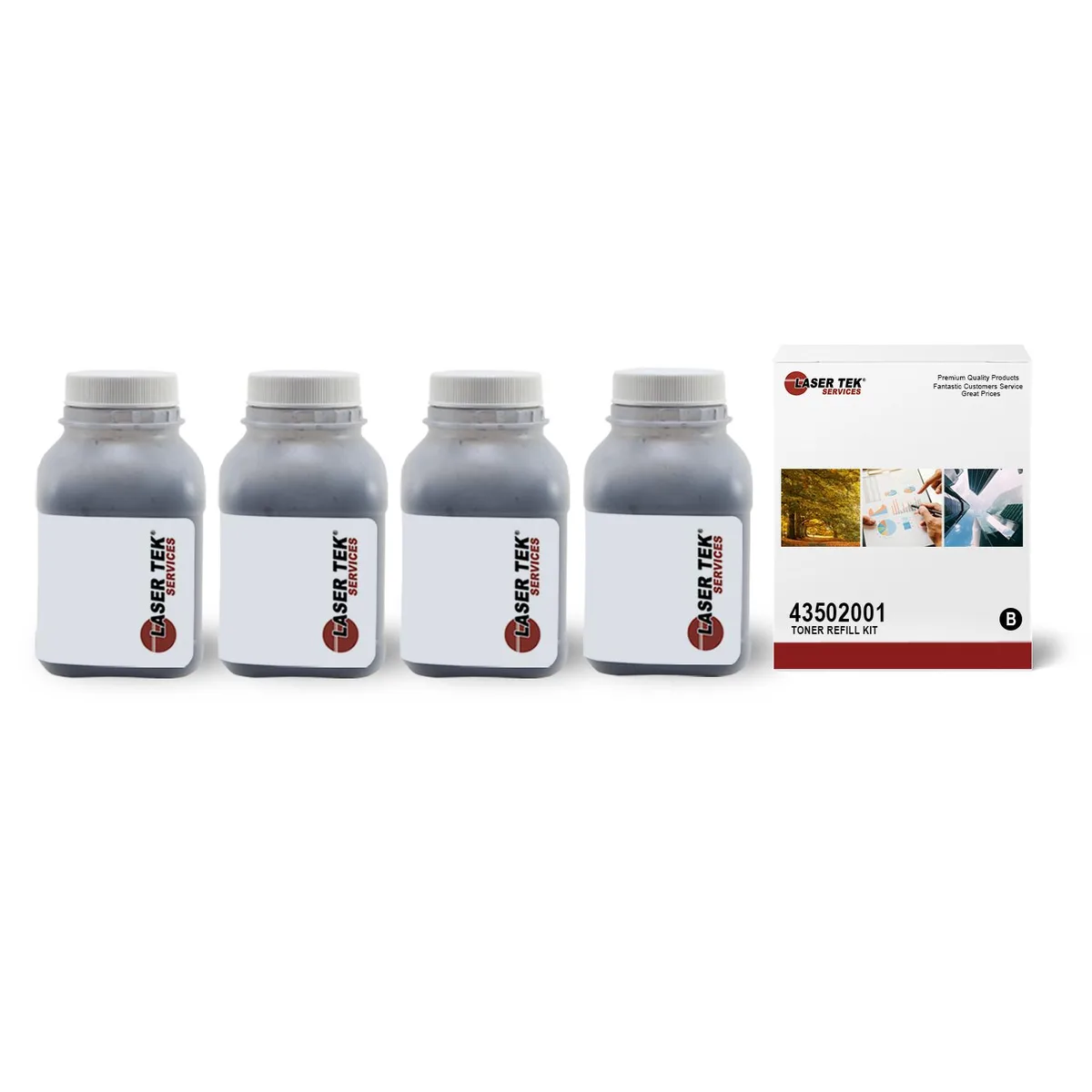 Laser Tek Services Laser Tek Services 4 Pack Black Toner Refill for Okidata B4400 B4500 B4550 B4600 43502301 Type 9 — product photo