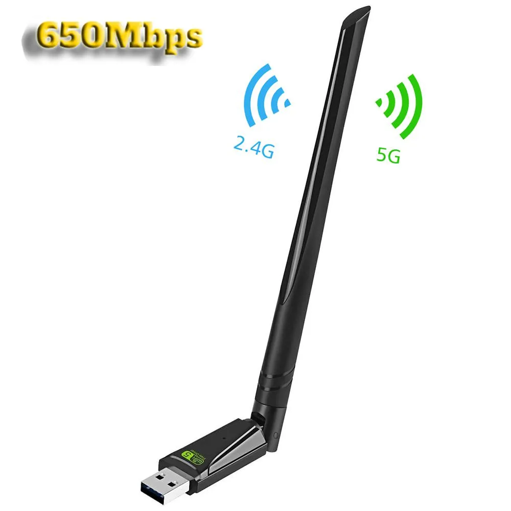 SMA SMA AC650 USB 3.0 Wi-Fi 5 Adapter 650Mbps 5dBi Antenna Black — product photo