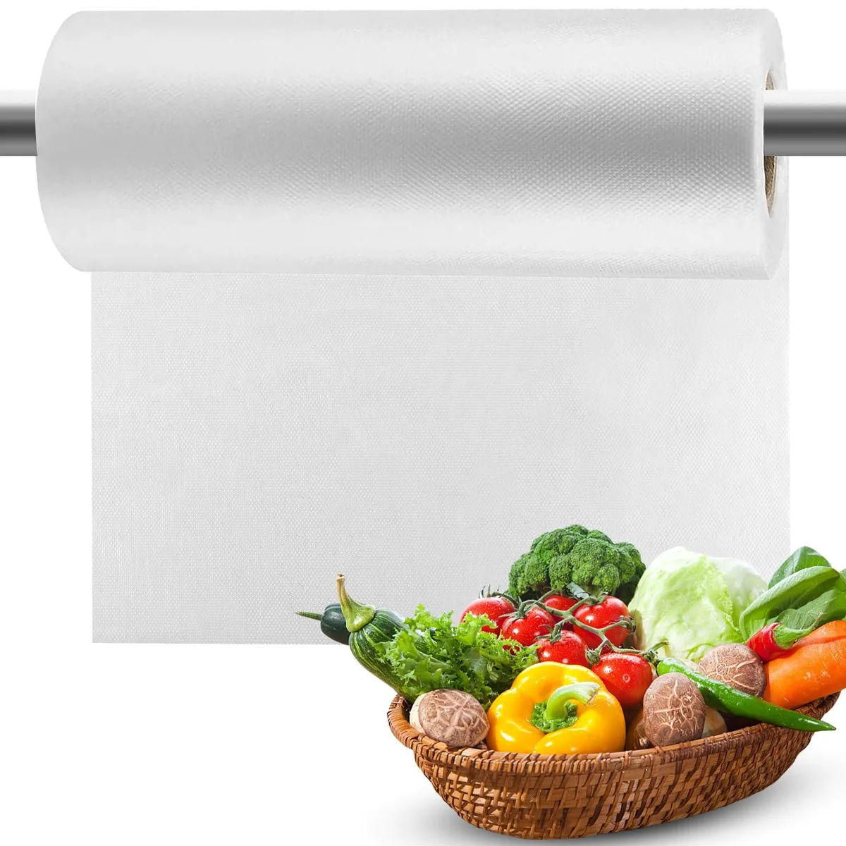 A roll of 350 clear 12 by 16 inch plastic bags in beige packaging