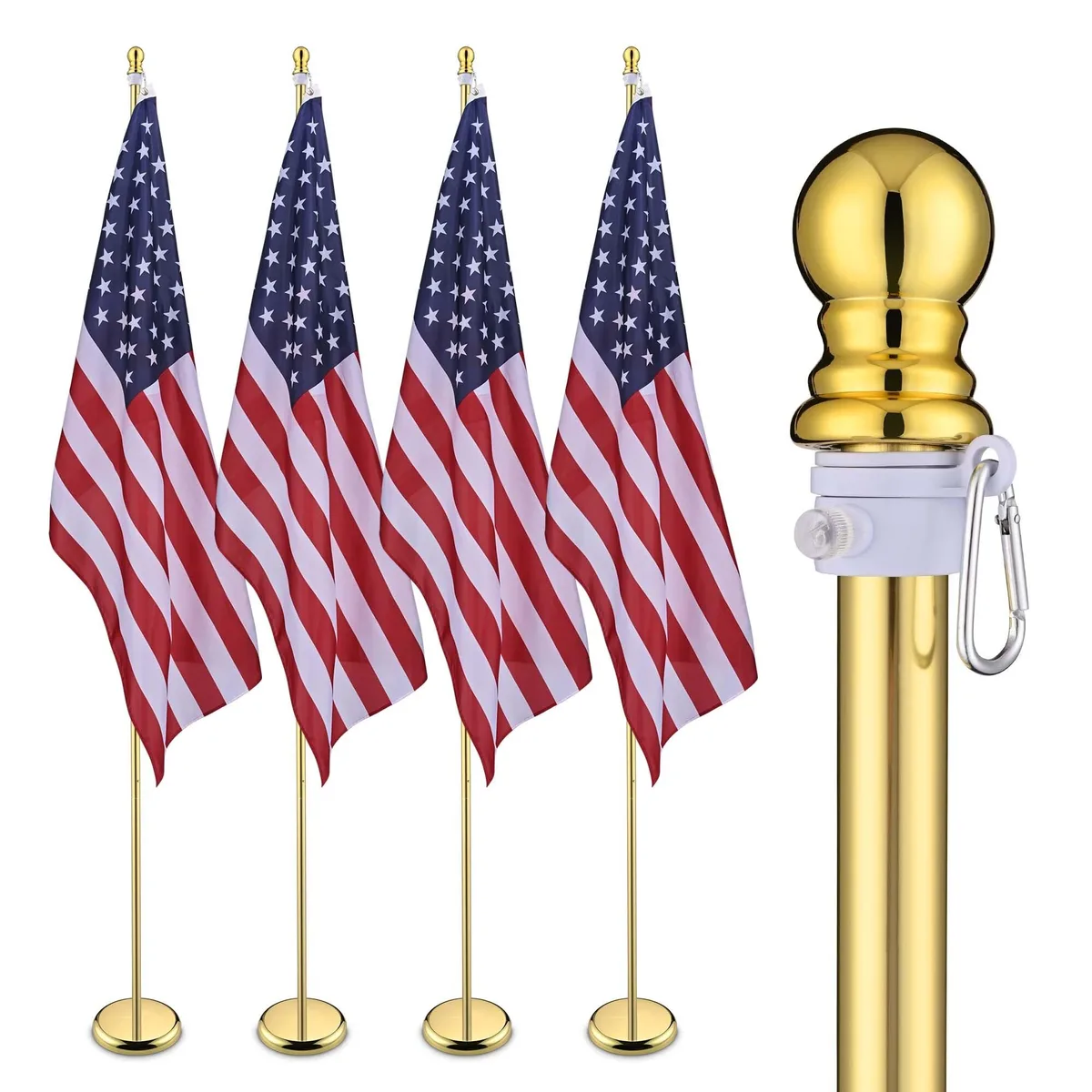 Yescom USA, Inc. Yescom USA, Inc. 22FLP014-8FTG-B-2.V2X2 4-pack 8 ft aluminum indoor flagpole kit with 3x5 ft US flags — product photo