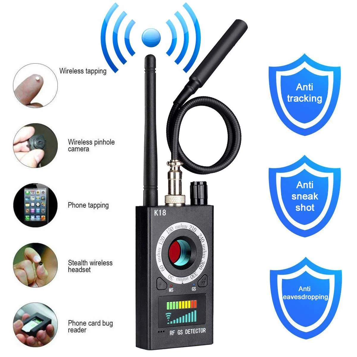 shenzhen tianxunda technology Co.,Ltd shenzhen tianxunda technology Co.,Ltd CORN K18 Anti Spy Detector 1.2-5.8G Black 1-Pack — product photo
