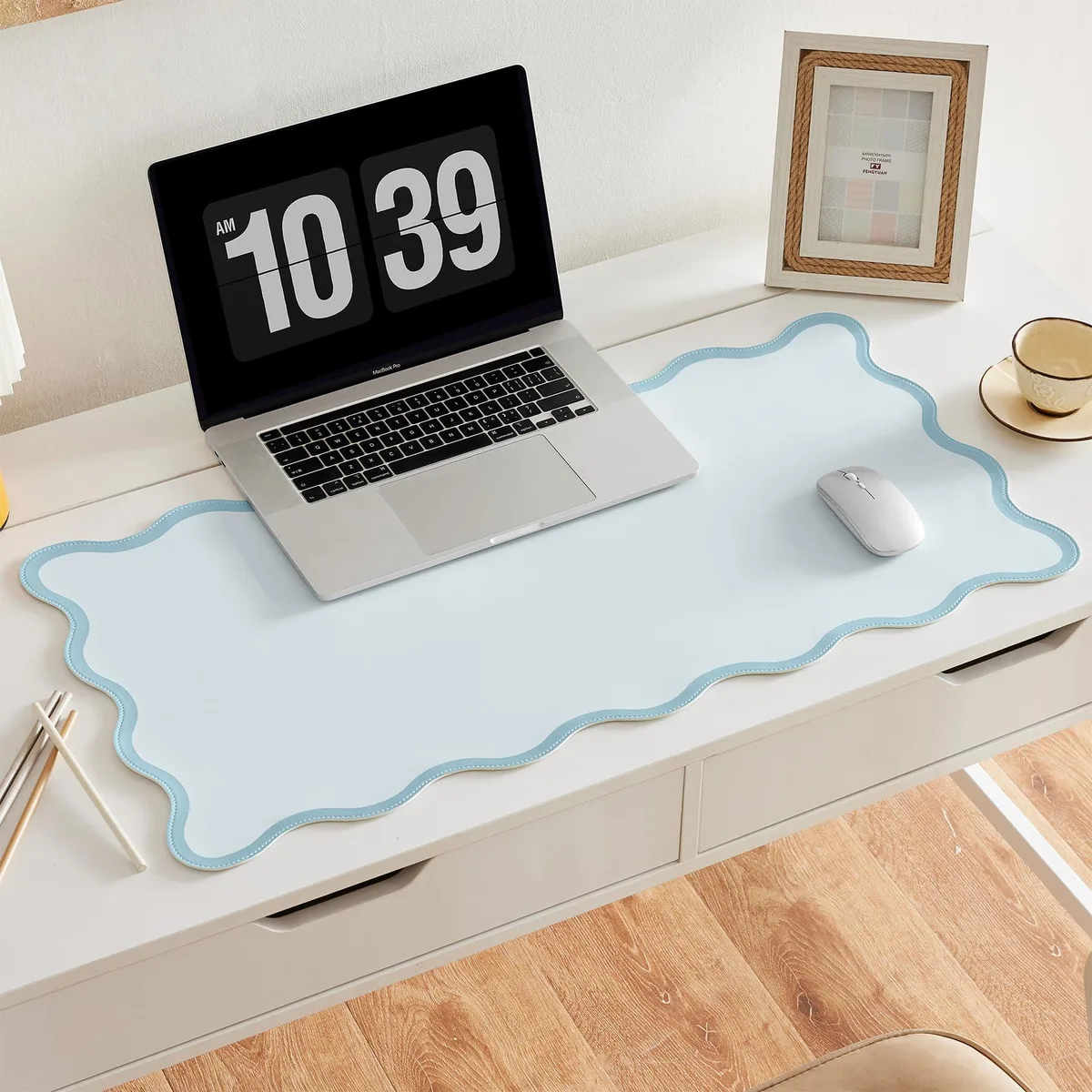  Ralxion Scalloped Desk Mat 31.5 x 15.7 Blue — product photo