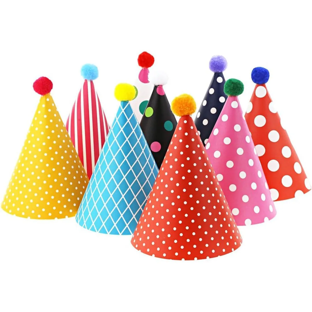  Party Hats Mini Assorted DIY 9 Cones 2 Crowns 13.5cm 9cm — product photo