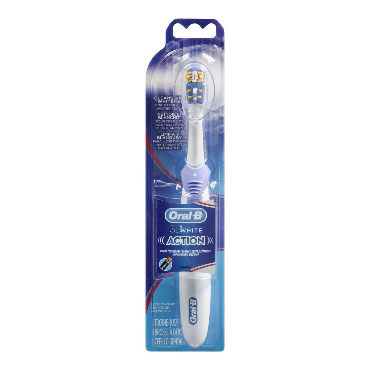 White battery powered toothbrush with rotating brush head