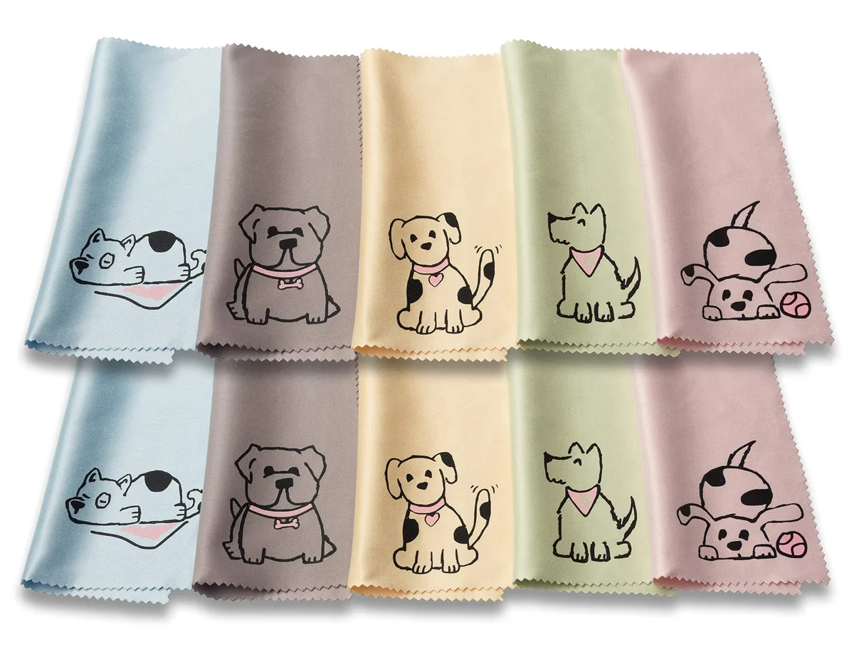 Ten 6x6 pastel microfiber cloths with cute dog prints
