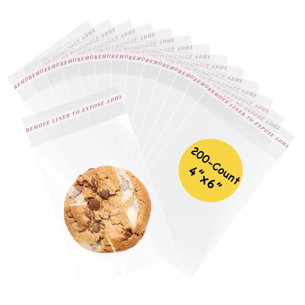 Clear self-sealing cellophane bags, 4x6 inches, beige, 200-count