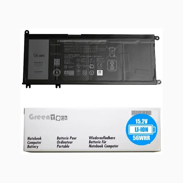 Rectangular black laptop battery with label showing 15.2V 56Whr 4 cell