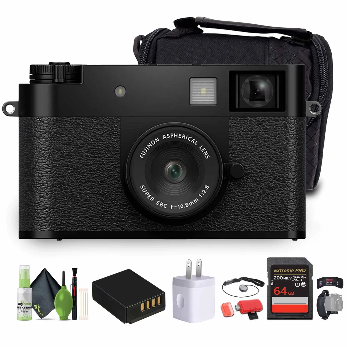FUJIFILM FUJIFILM X half Digital Camera Kit (Black) with Soft Case, 64GB Card, Reader, Strap — product photo