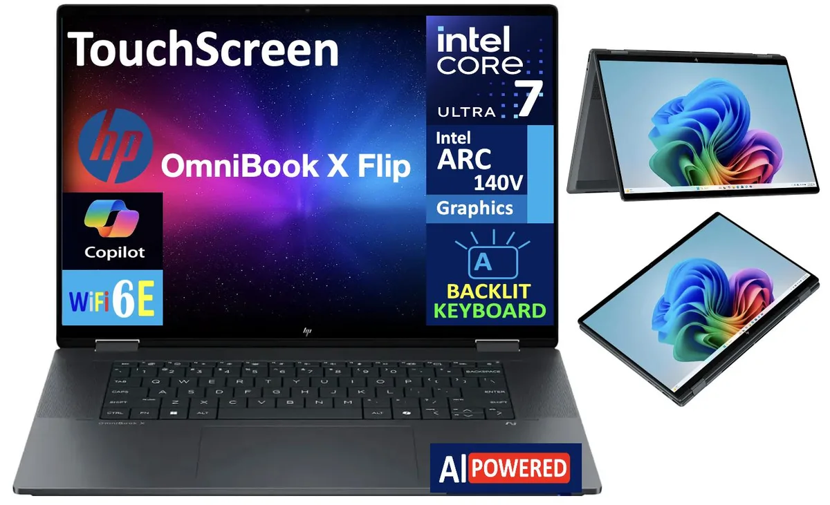 HP HP OmniBook X Flip 2-in-1 Laptop 16" WUXGA Ultra 7-256V 16GB 1TB — product photo
